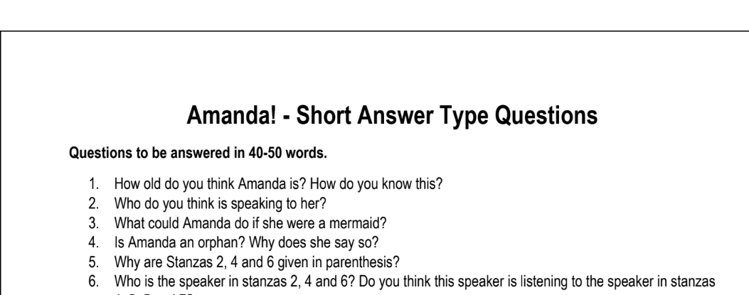 Amanda! - Short Answer Type Questions