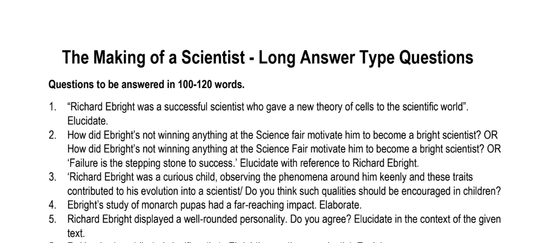 The Making of a Scientist - Long Answer Type Questions