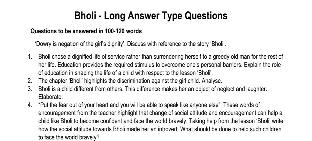 Bholi - Long Answer Type Questions