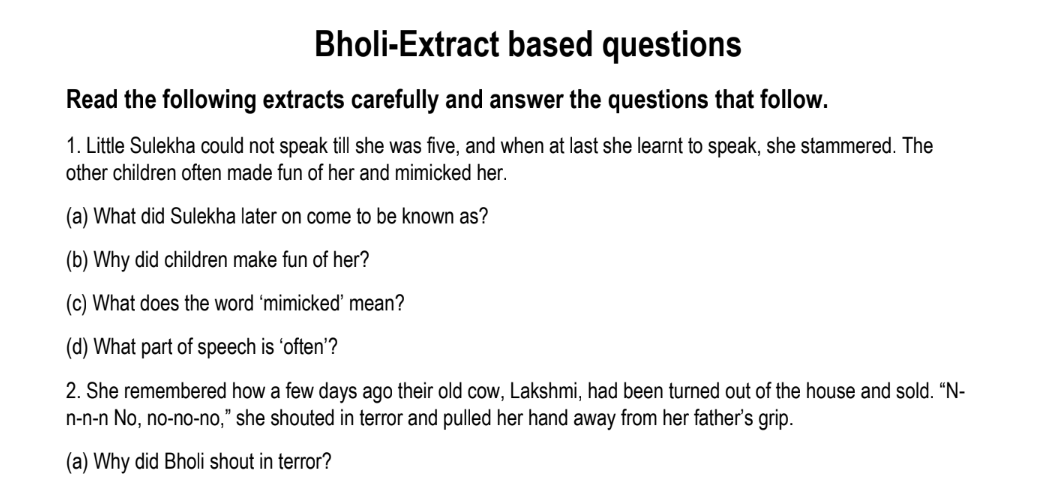 Bholi-Extract based questions