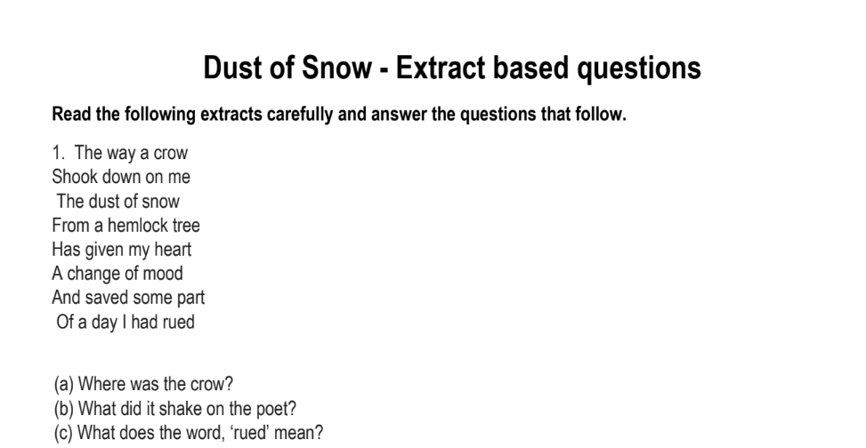 Dust of Snow - Extract based questions