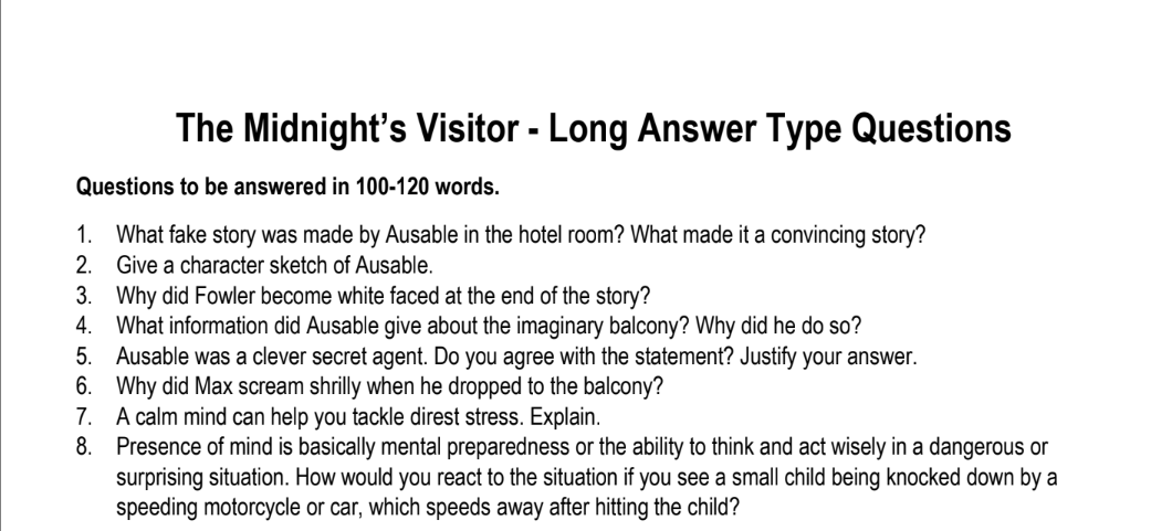 The Midnight’s Visitor - Long Answer Type Questions