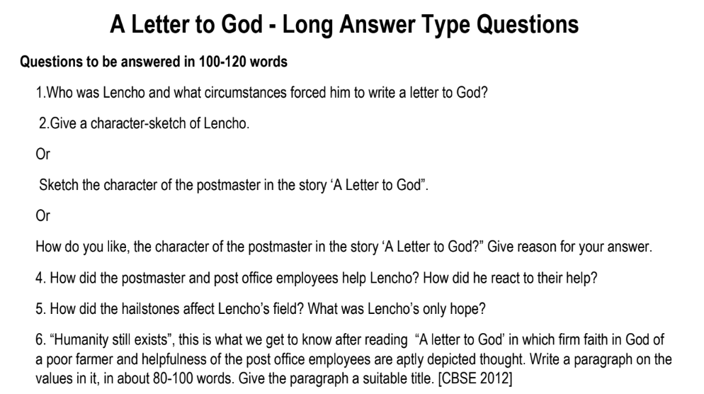 A Letter to God - Long Answer Type Questions