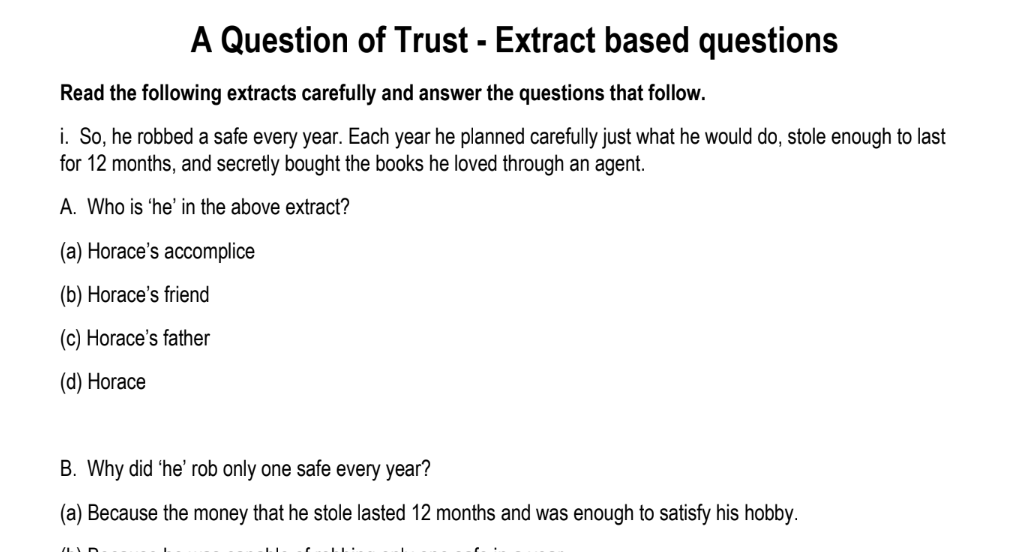 A Question of Trust - Extract based questions