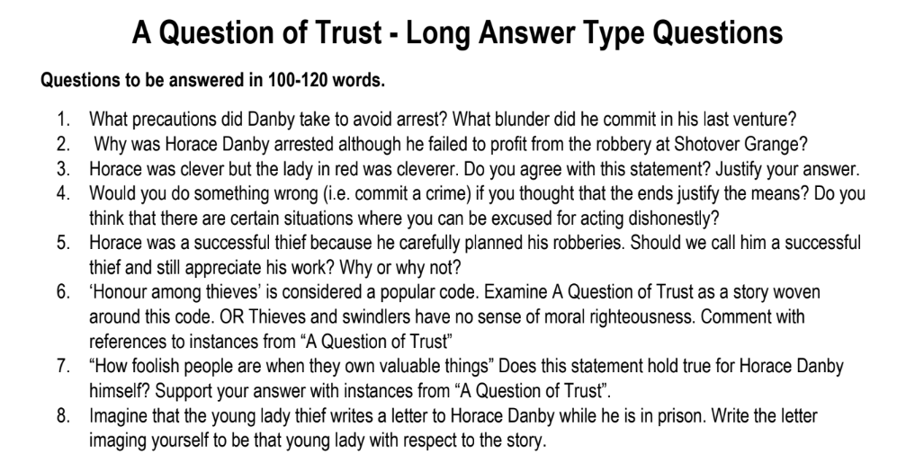 A Question of Trust - Long Answer Type Questions
