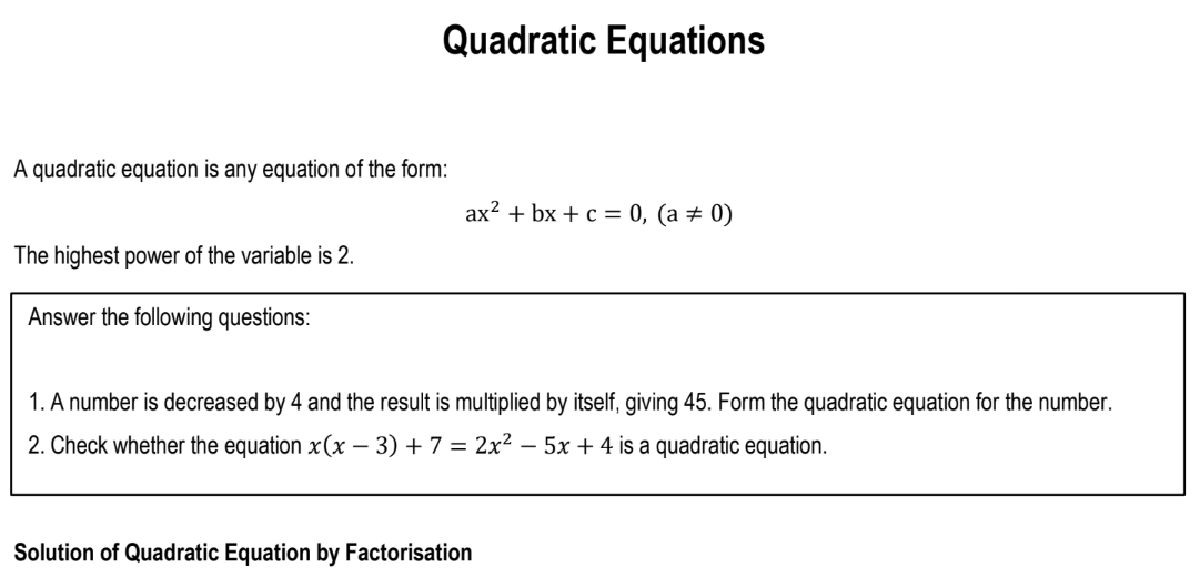 Quadratic Equations
