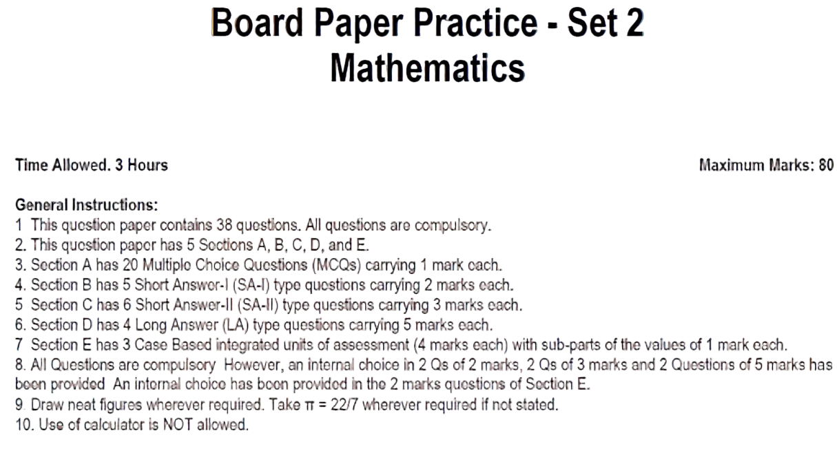 Board Paper Practice - Set 2  Mathematics