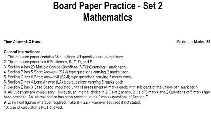Board Paper Practice - Set 2 Mathematics – Worksheet Warehouse