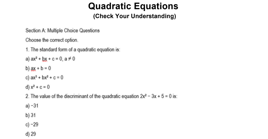 Quadratic Equations