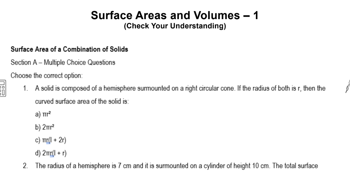 Surface Areas and Volumes – 1