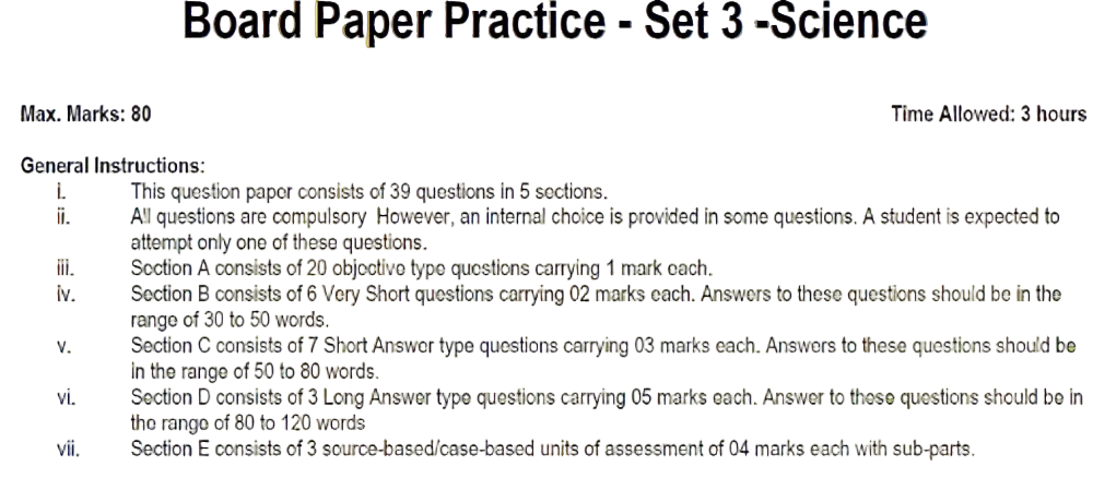 Board Paper Practice - Set 3 -Science