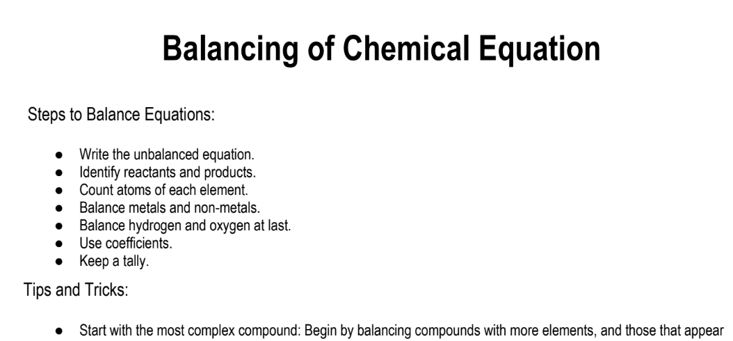 Balancing of Chemical Equation