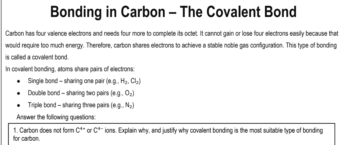 Bonding in Carbon – The Covalent Bond
