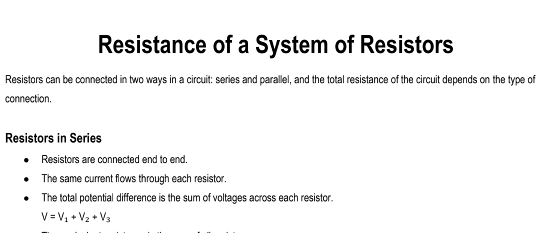 Resistance of a System of Resistors